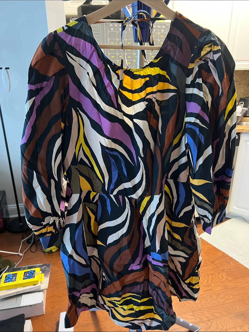Women's Multicolor Zebra-Print Puff Sleeve Top - Black/Purple/Yellow